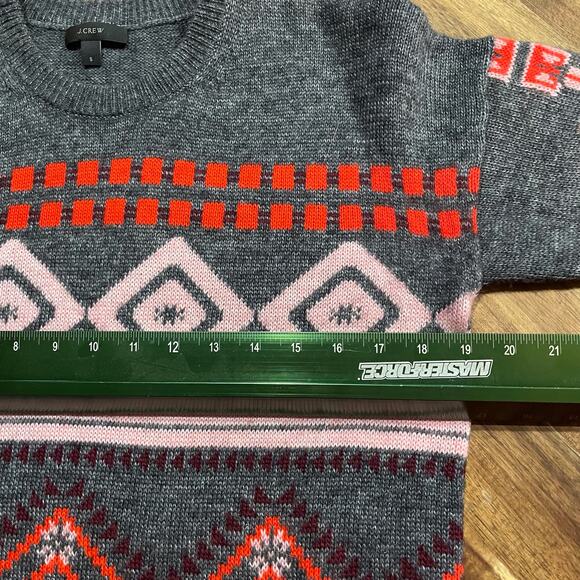 J Crew Sweater Sz S‎ Grey Abstract Fair isle Nordic Wool Mohair Acrylic Pullover - Picture 5 of 7